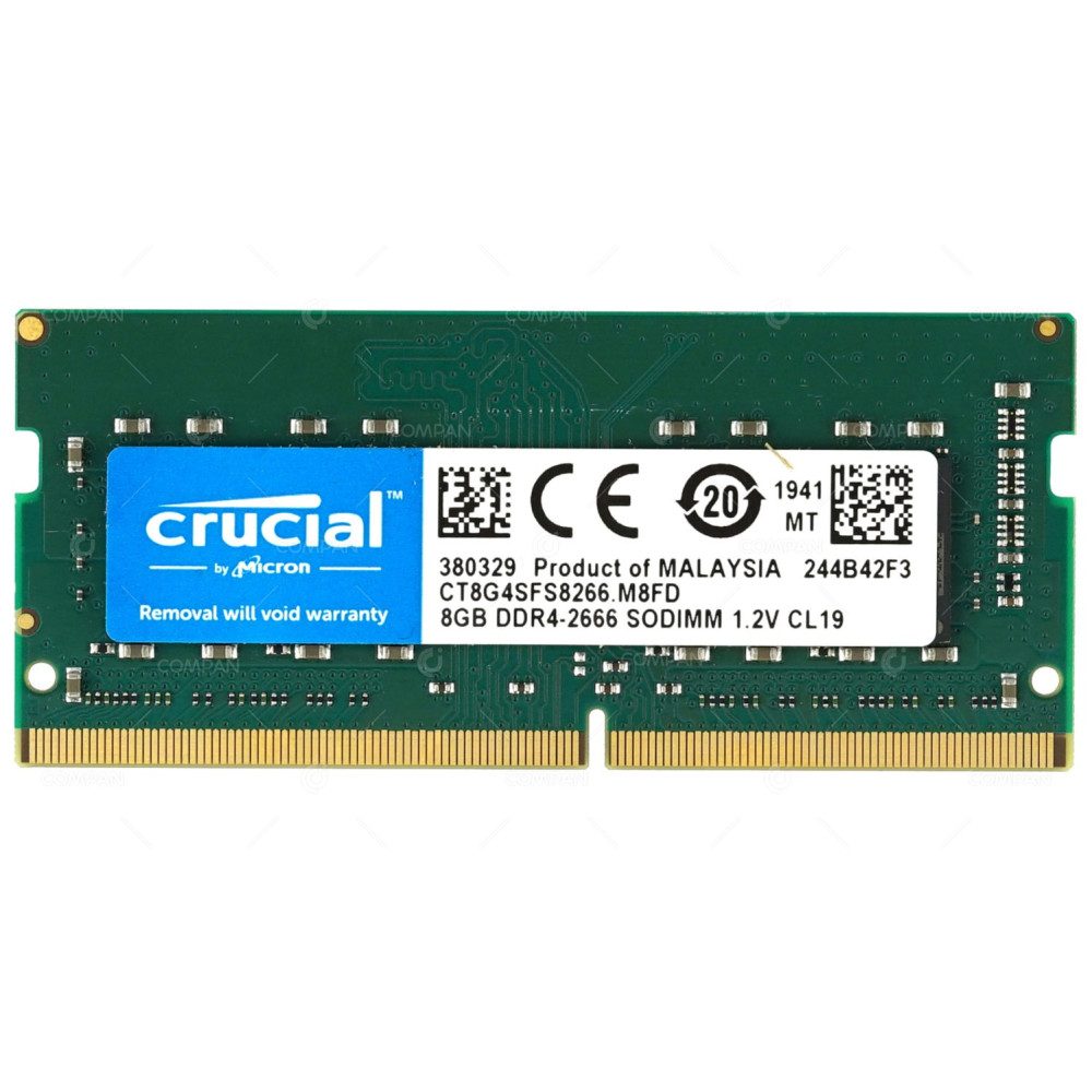 CT8G4SFS8266.M8FD CRUCIAL MEMORY 8GB 1RX8 PC4 2666V DDR4 21300V 266 PIN CL19 SODIMM UNBUFFERED NON ECC FOR LAPTOP 380329